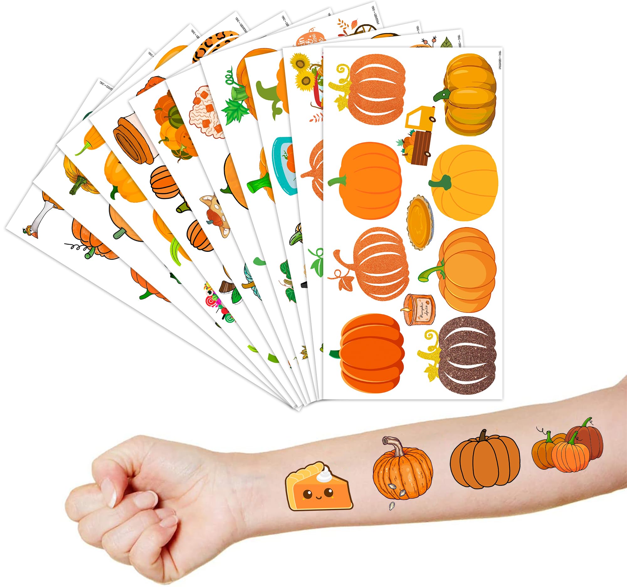 Cute Pumpkin Temporary Tattoos 10 Sheets 100 PCS Fall Pumpkin Party Decorations Favors Supplies Fall Theme Birthday Stickers Halloween Gifts for Boys Girls Kids Class School Prizes Carnival Christmas