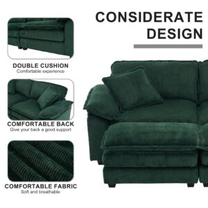 JURMALYN 84.6'' Corduroy Sectional Sofa with Chaise Lounge, Luxury Sofa Bed Lazy Sofa Loveseat Sofa with Ottoman Sleeper Sectional Sofa Daybed for Living Room Apartment, Green