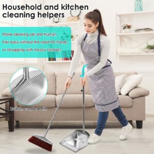 Broom and Dustpan Set Stainless Steel with Long Handle,Heavy Duty Dustpan Broom Set Upright Standing Dust Pan Kitchen Brooms, for Sweeping Kitchen Room Office Lobby Floor