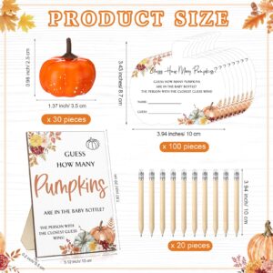 Seenelling 152 Pcs Fall Baby Shower Games Guess How Many Pumpkins Game Stand Sign 100 Pumpkins Guessing Cards 20 Pencils 1 Large Baby Bottle 30 Pumpkins for Guests Gender Reveal Party Game Decorations