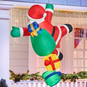 Joiedomi 6 FT Tall Christmas Inflatable Climbing Santa with Gift Bags, Blow Up Xmas Hanging Santa Outdoor Decorations with Build-in LEDs for Xmas Party Decor Yard Outside Garden Holiday Decorations