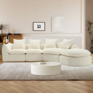 haplized 137" modular sectional couch,comfy upholstered sectional sofa,high density sponge floor sofa,5 seater cloud sofa for living room,bedroom,apartment,beige