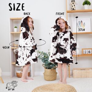 KIVEE Cute Wearable Blanket Hoodie Kids Toddlers Cow Print Sweatshirt Blanket with Giant Pocket Warm Cozy Cow Hooded Blanket 2-6 Year Old Girl Boy Birthday Cow Gifts