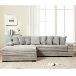 WILLIAMSPACE 111" Sectional Sofa Couch for Living Room, Modern Upholstered L-Shape Sofa 3 Seater Couch with Chaise & Pillows, Contemporary Corner Sofa for Apartment, Corduroy (Left-Facing,Gray)