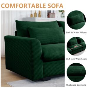 mikibama Modular Sectional Sofa, 122" Corduroy Deep Seat Upholstered Sofa, 3 Seater Comfy Cloud Couch with Waist Pillow for Living Room Office Apartment, Green