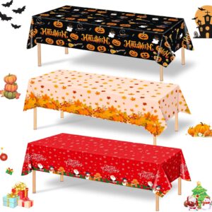 Thanksgiving Tablecloth Rectangle 54" x 108" Plastic Fall Table Cloth Disposable Camping Halloween Christmas Table Cover Decorations Cute Indoor Outdoor Waterproof Birthday Party Supplies Decorations