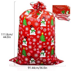 Nwvuop 3 Pack 36× 44 Inches Jumbo Christmas Gift Bag, Giant Plastic Gift Bag Christmas Wrapping Bag with Gift Tags(Red, Green)