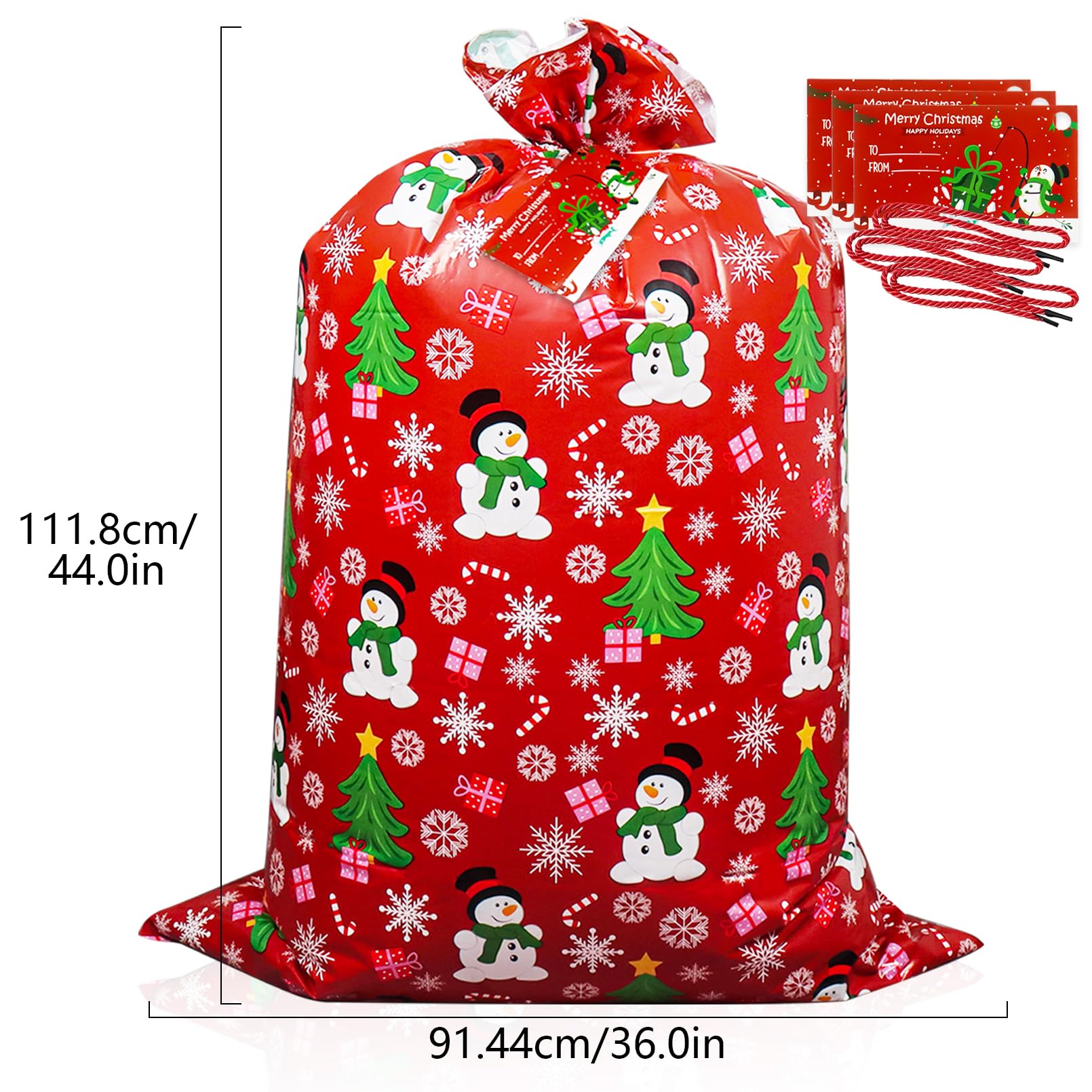 Nwvuop 3 Pack 36× 44 Inches Jumbo Christmas Gift Bag, Giant Plastic Gift Bag Christmas Wrapping Bag with Gift Tags(Red, Green)