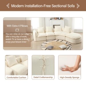 Haplized 137" Modular Sectional Couch,Comfy Upholstered Sectional Sofa,High Density Sponge Floor Sofa,5 Seater Cloud Sofa for Living Room,Bedroom,Apartment,Beige