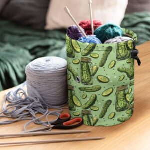 WHOSGNIHT Cucumber Print Yarn Bag Small Crochet Bag Organizer Drawstring Yarn Storage Bags for Crocheting,Knitting Bag for Crochet Beginner Yarn Holder