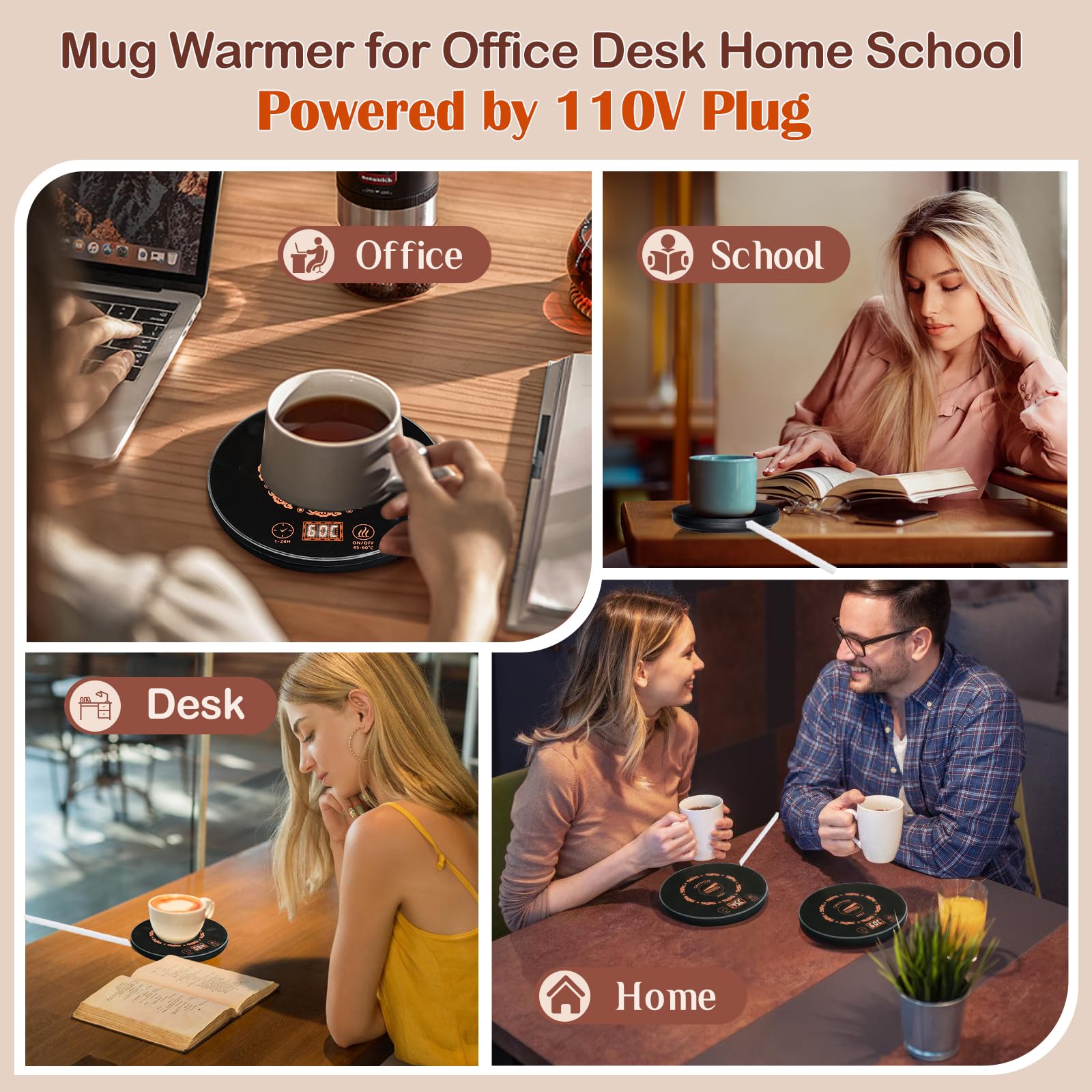 Coffee Mug Warmer for Desk with Auto Shut Off,Coffee Cup Warmer for Desk with 2 Adjust Temp.&24 Hours Timer-Coffee Gifts