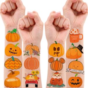 Cute Pumpkin Temporary Tattoos 10 Sheets 100 PCS Fall Pumpkin Party Decorations Favors Supplies Fall Theme Birthday Stickers Halloween Gifts for Boys Girls Kids Class School Prizes Carnival Christmas