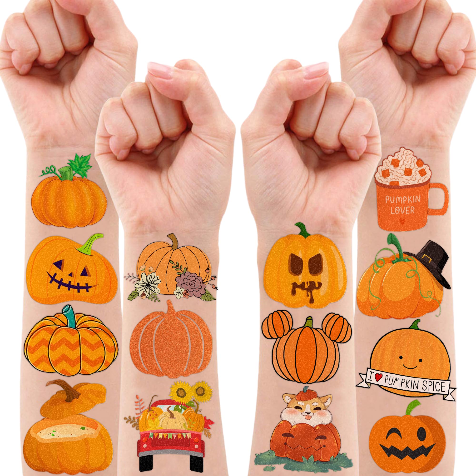 Cute Pumpkin Temporary Tattoos 10 Sheets 100 PCS Fall Pumpkin Party Decorations Favors Supplies Fall Theme Birthday Stickers Halloween Gifts for Boys Girls Kids Class School Prizes Carnival Christmas