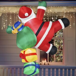 joiedomi 6 ft tall christmas inflatable climbing santa with gift bags, blow up xmas hanging santa outdoor decorations with build-in leds for xmas party decor yard outside garden holiday decorations