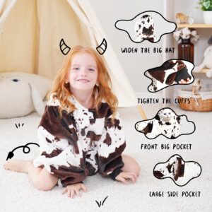 KIVEE Cute Wearable Blanket Hoodie Kids Toddlers Cow Print Sweatshirt Blanket with Giant Pocket Warm Cozy Cow Hooded Blanket 2-6 Year Old Girl Boy Birthday Cow Gifts