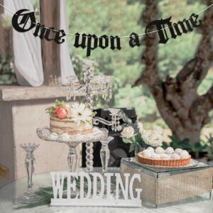 Pre-Strung Once Upon a Time Banner, Gothic Letter Bridal Shower Party Bunting Sign, Funny Wedding Engagement, Birthday, Bachelorette Party Decors Supplies Black Glitter