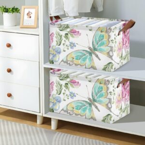 susiyo 2 Pcs Storage Bins Pink Flower and Butterflies Fabric Storage Baskets with Handles for Shelves Closet Dorm