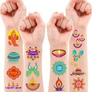 100 PCS Diwali Birthday Party Decorations Favors Supplies Temporary Tattoos Decor Happy Diwali Festival of Lights Candle Diya Lamp Stickers For Boys Girls Gift School Prizes Rewards