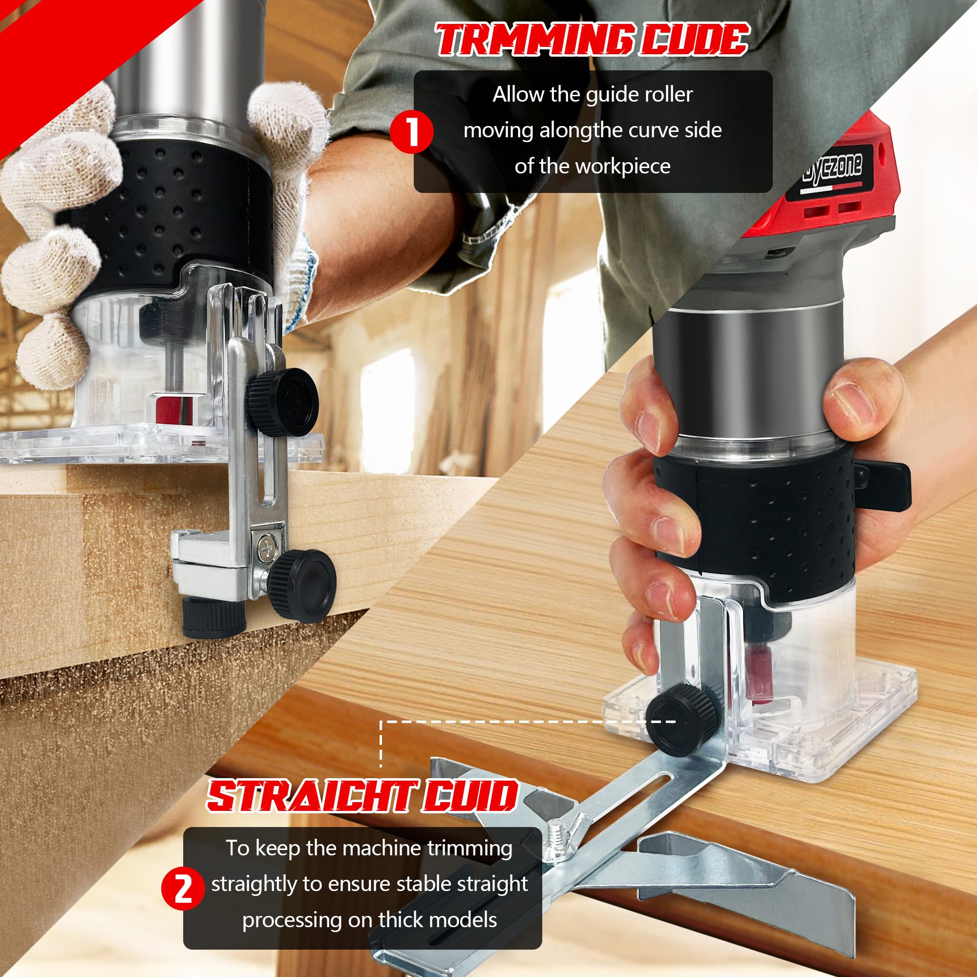 800W Cordless Wood Router Compatible With Milwaukee 18V Battery,30000RPM Brushless Motor Router Attach 15PCS 1/4" Router Bits,6 Speeds Hand Trim Router,Edge Guide,Roller Guide,(NO Battery)