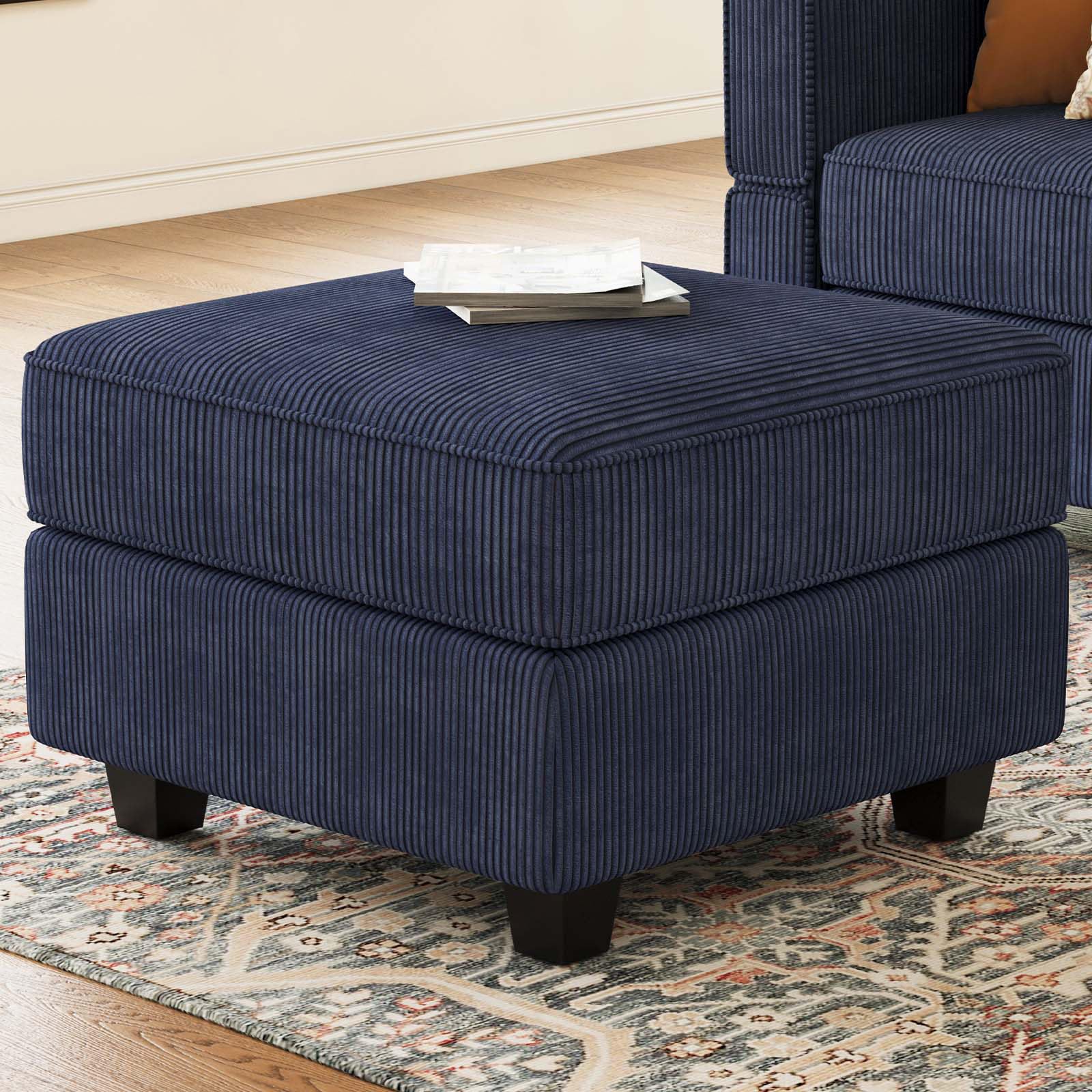 Belffin Corduroy Upholstered Square Modular Storage Ottoman Module for Modular Sectional Sofa Storage Ottoman Foot Stool