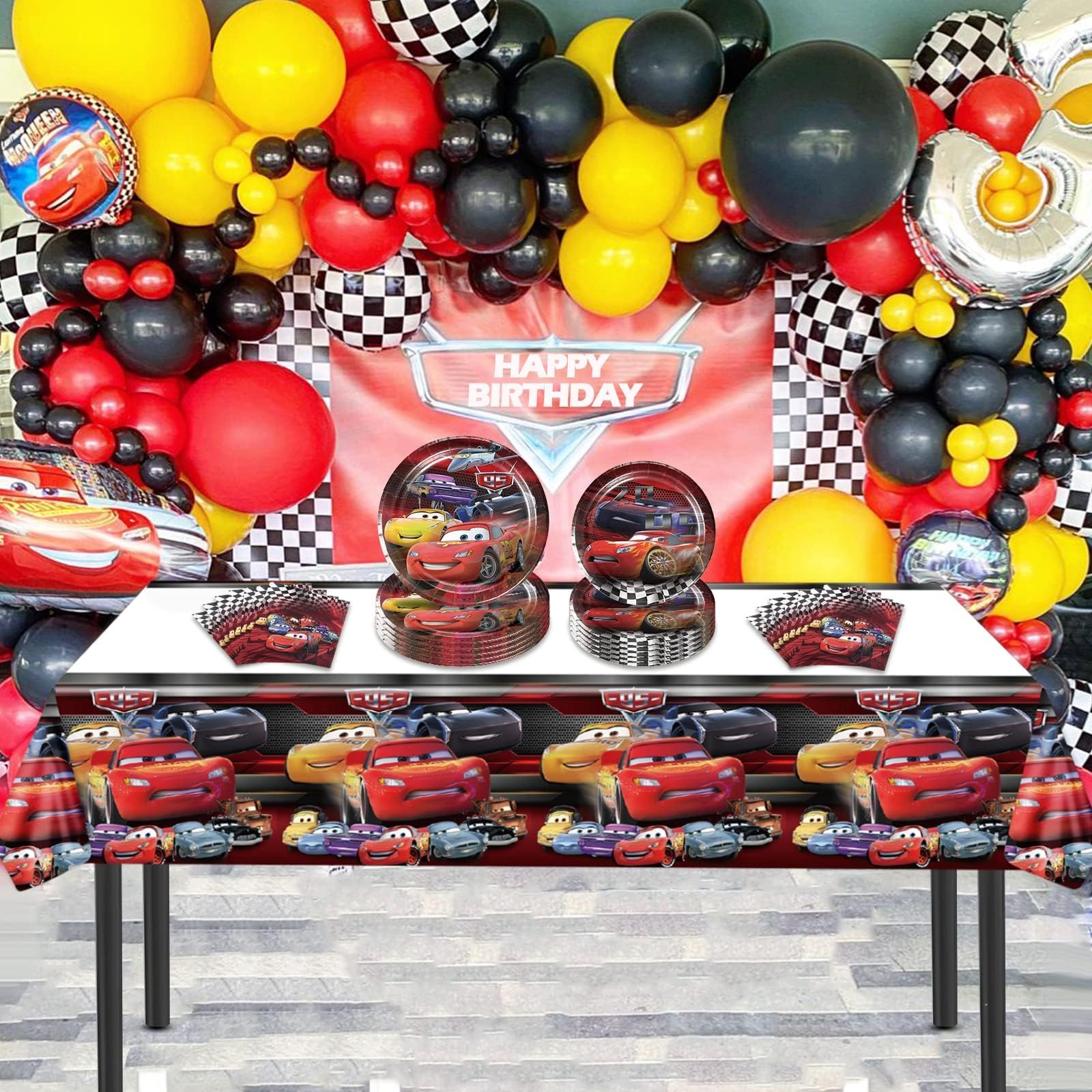 Cars Birthday Party Supplies, 20 Plates, 20 Napkins and 1 Tablecover for Cars Party Decorations