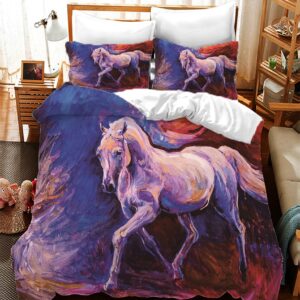 EIANLAI Horse Bed Duvet Cover Set, Wild Animal Themed Bed 3 Piece Duvet Cover Set for Kids, Teens, Boys, Girls Room Decor, includes 1 Duvet Cover and 2 Pillow Cases - Queen