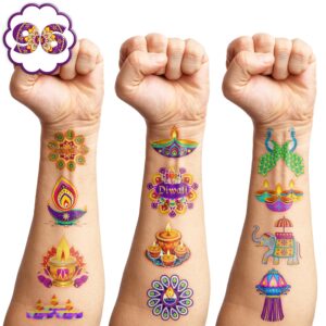 100 PCS Diwali Birthday Party Decorations Favors Supplies Temporary Tattoos Decor Happy Diwali Festival of Lights Candle Diya Lamp Stickers For Boys Girls Gift School Prizes Rewards