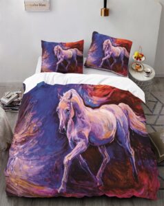 eianlai horse bed duvet cover set, wild animal themed bed 3 piece duvet cover set for kids, teens, boys, girls room decor, includes 1 duvet cover and 2 pillow cases - queen