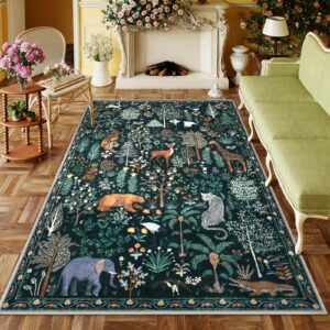 leevan jungle area rug washable christmas 6x9 rug for living room, low pile green bedroom rug thick abstract animal nursery area rug, non slip carpet for playroom