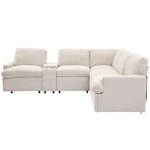 FANYE Modern Power Reclining Motion Sectional Sofa L-Shaped Corner Recliner Upholstered Couch with USB Ports,Power Socket,Storage Console and Cupholders for Living Room/Home Theater