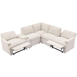 fanye modern power reclining motion sectional sofa l-shaped corner recliner upholstered couch with usb ports,power socket,storage console and cupholders for living room/home theater