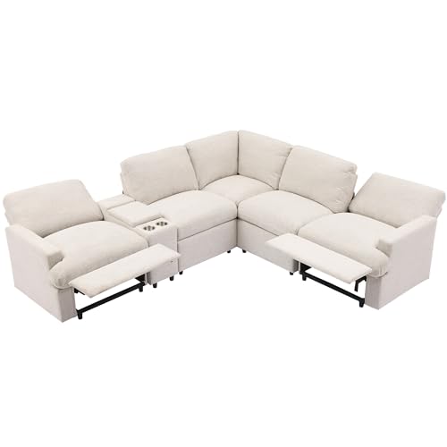 FANYE Modern Power Reclining Motion Sectional Sofa L-Shaped Corner Recliner Upholstered Couch with USB Ports,Power Socket,Storage Console and Cupholders for Living Room/Home Theater