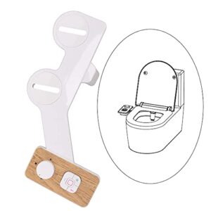 Toilet Bidet Attachment,Bidet Attachment with 7/8 Copper Tee Wood Grain Button,Dual Nozzle Bidet Attachment for Sanitary and Feminine Wash, Quick Installation