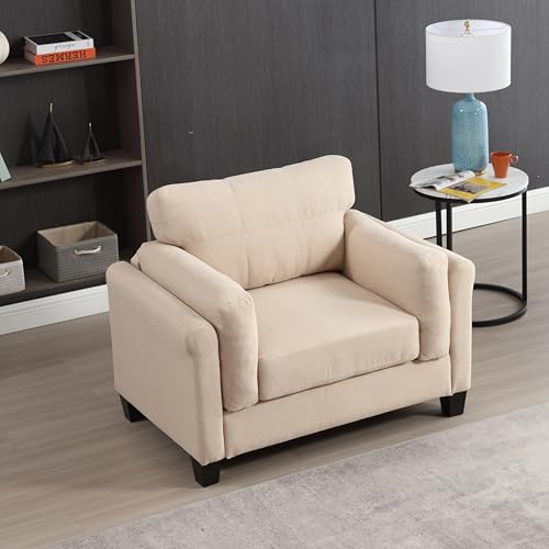 Miscoos 47" Oversized Armchair-Modern Accent Couch Chair, Comfy Lazy Chair, Deep Seat Linen Single Sofa with Double Cushion Detachale Armrest for Small Space Living Room Bedroom Office