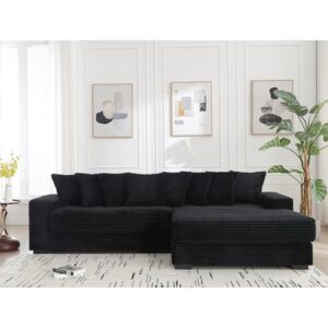 erye oversized two-piece right facing modular sectional sofa couch for living room, 111-inch l-shaped corduroy upholstered convertible sofa&couch with left chaise daybed and 8 pillows