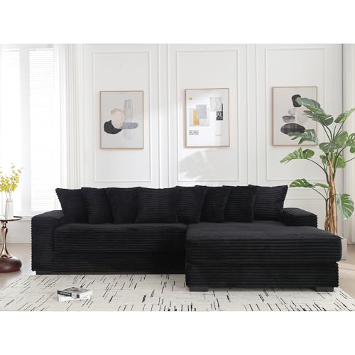 ERYE Oversized Two-Piece Right Facing Modular Sectional Sofa Couch for Living Room, 111-Inch L-Shaped Corduroy Upholstered Convertible Sofa&Couch with Left Chaise Daybed and 8 Pillows