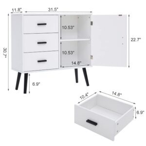 Storage Cabinet with 3 Drawers, Accent Cabinet with Adjustable Shelf, Entryway Cabinet for Living Room, Entryway, White