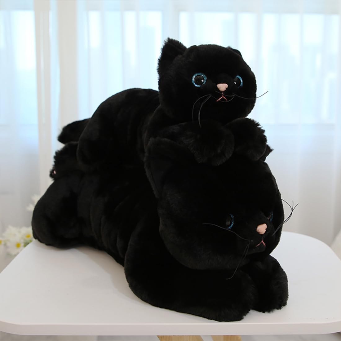 Sausudols Cat 27.6 Inch Black Cat Plush, Weighted Stuffed Animal Realistic Cat Plushies, Soft Cat Plush Pillow Gift for Kids Christmas