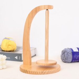 QKDS Yarn Holder for Knitting and Crocheting, Wooden Yarn Spinner with Magnetic Metal Twirling Mechanism and Anti-Slip Pads, Yarn Spindle Dispenser, Gift for Knitting Crochet Lovers(Natural Wood)