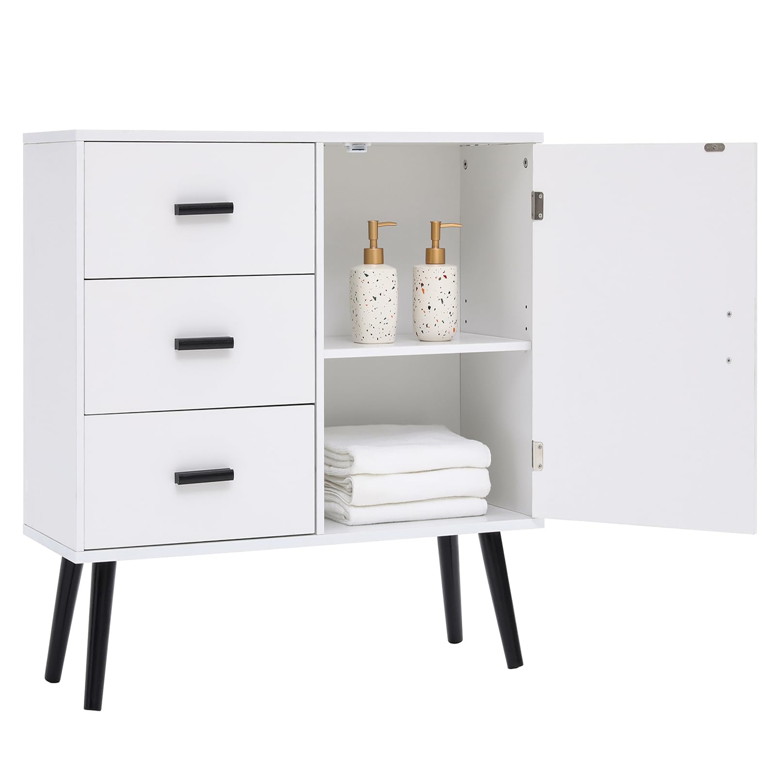 Storage Cabinet with 3 Drawers, Accent Cabinet with Adjustable Shelf, Entryway Cabinet for Living Room, Entryway, White