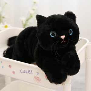 sausudols cat 27.6 inch black cat plush, weighted stuffed animal realistic cat plushies, soft cat plush pillow gift for kids christmas