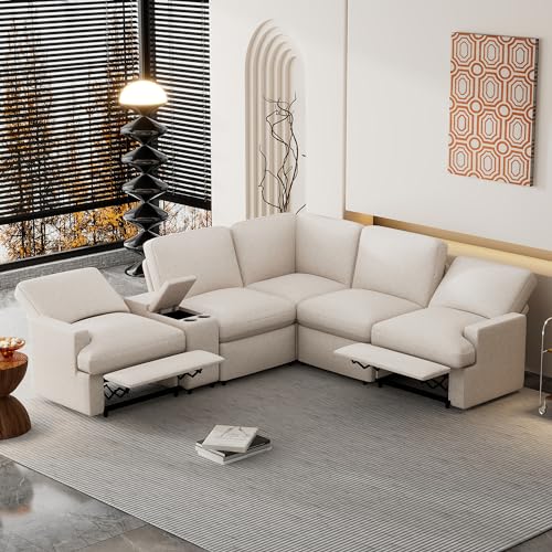 FANYE Modern Power Reclining Motion Sectional Sofa L-Shaped Corner Recliner Upholstered Couch with USB Ports,Power Socket,Storage Console and Cupholders for Living Room/Home Theater