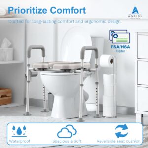 Raised Toilet Seat with Handles, FSA/HSA Eligible Width Adjustable Toilet Seat Risers for Seniors, Heavy Duty Handicap Toilet Seat Riser, Fit Any Toilet