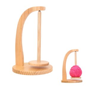 qkds yarn holder for knitting and crocheting, wooden yarn spinner with magnetic metal twirling mechanism and anti-slip pads, yarn spindle dispenser, gift for knitting crochet lovers(natural wood)