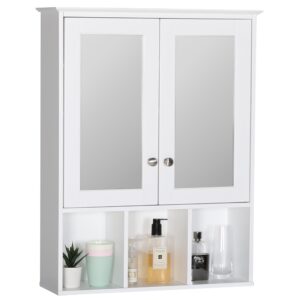 VEIKOU Oversized Bathroom Wall Mounted Storage Cabinet with Dual Mirror Doors, 30.4'' Hanging Medicine Cabinet for Bathroom, Bathroom Cabinet with Adjustable Shelves, White