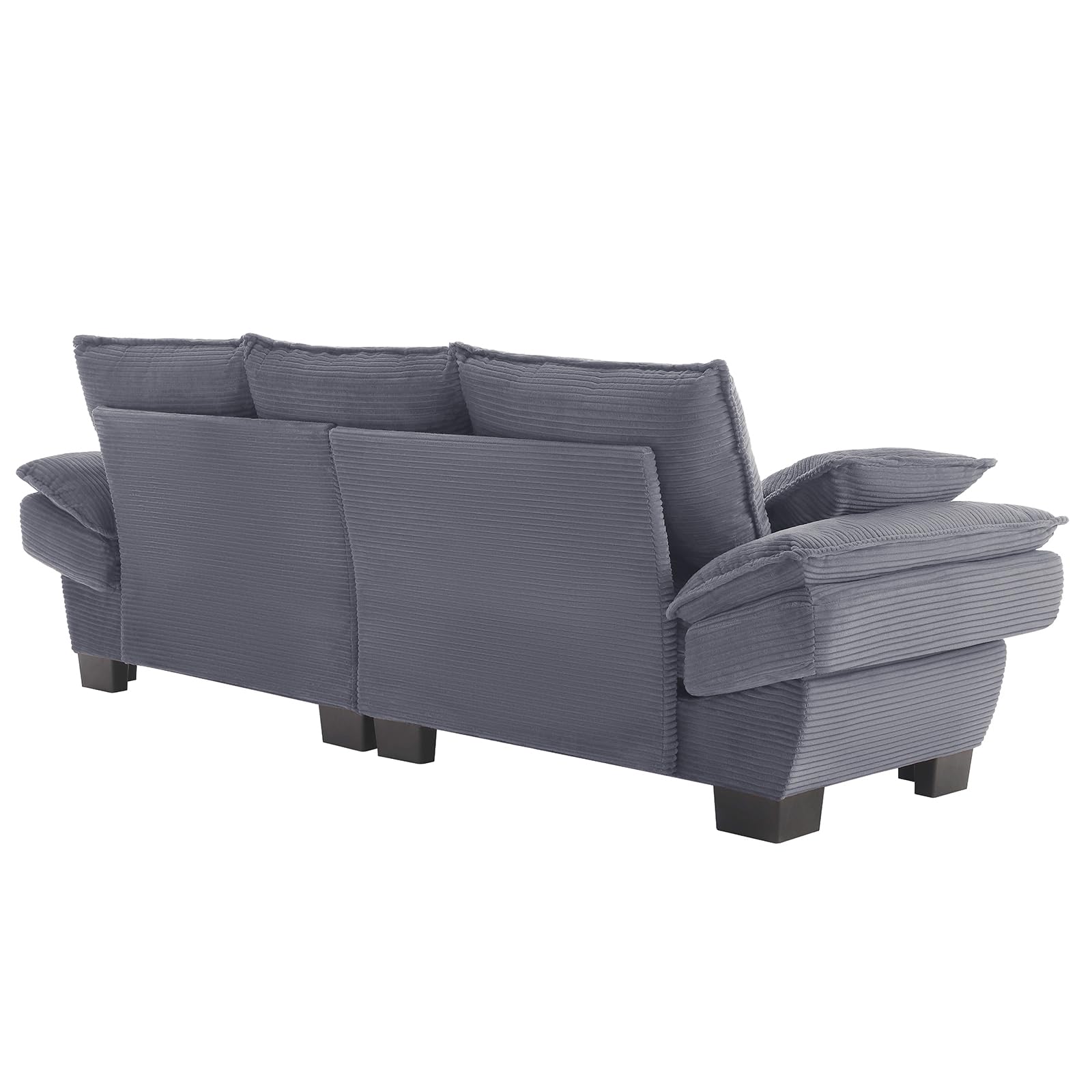 KIVENJAJA Corduroy Small Sectional Cloud Couch, Modern Comfy 3 Seater Sofa Oversized Loveseat with 2 Pillows for Living Room Apartment Bedroom Small Space, 88.6”W, Grey