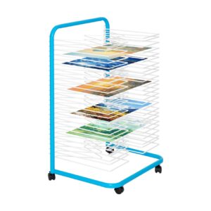 biosp 25 shelves art drying rack with wheels, heavy duty art storage rack cart, rolling painting rack for classroom, art studios - 23.75"" d x 17.5"" w x 38"" h, bllue, blue+white