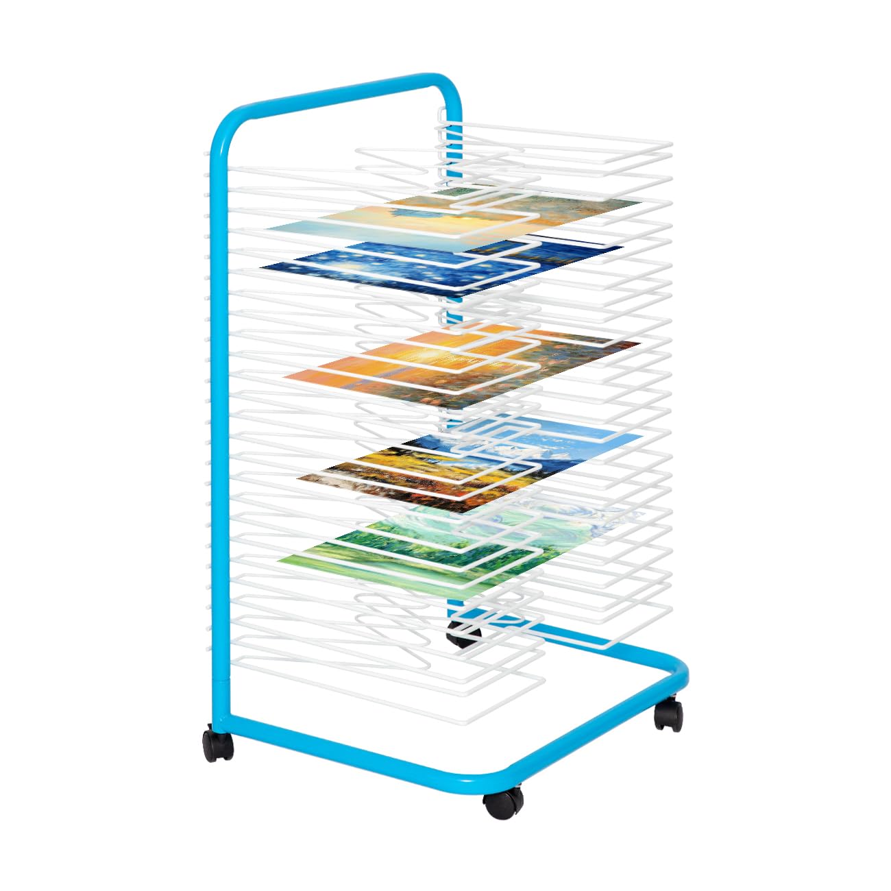 biosp 25 Shelves Art Drying Rack with Wheels, Heavy Duty Art Storage Rack Cart, Rolling Painting Rack for Classroom, Art Studios - 23.75"" D x 17.5"" W x 38"" H, Bllue, Blue+white