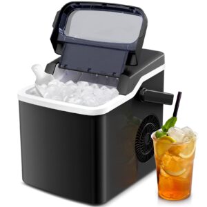 lhriver countertop ice maker, portable ice machine with 2 size of bullet ice, 9 ice cubes ready in 7 mins, auto-cleaning ice makers with ice scoop and ice basket, ideal for family/party/camping, black