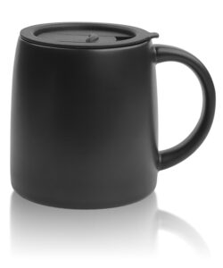 linvia classic mug, 16 oz large coffee mug with handle, ceramic porcelain tea cup, smooth matte (sliding lid, black)